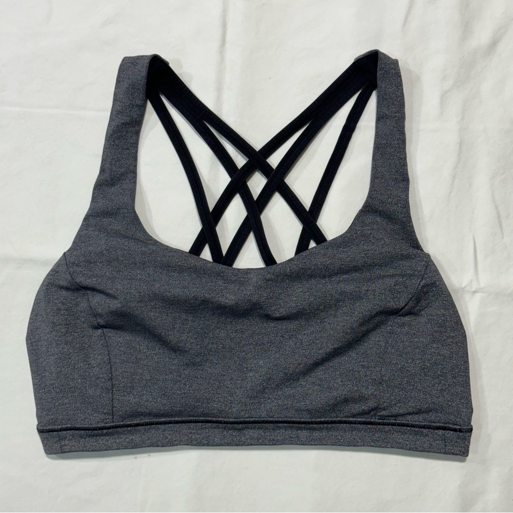 Lululemon Free To Be Sports Bra Serene Sz 10 Heathered Gray Black Gym Yoga